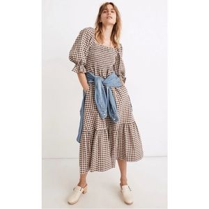 Madewell gingham Lucie elbow sleeve midi dress